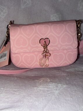 Juicy Couture Pink Heart-Motif Crossbody with Gold Charm